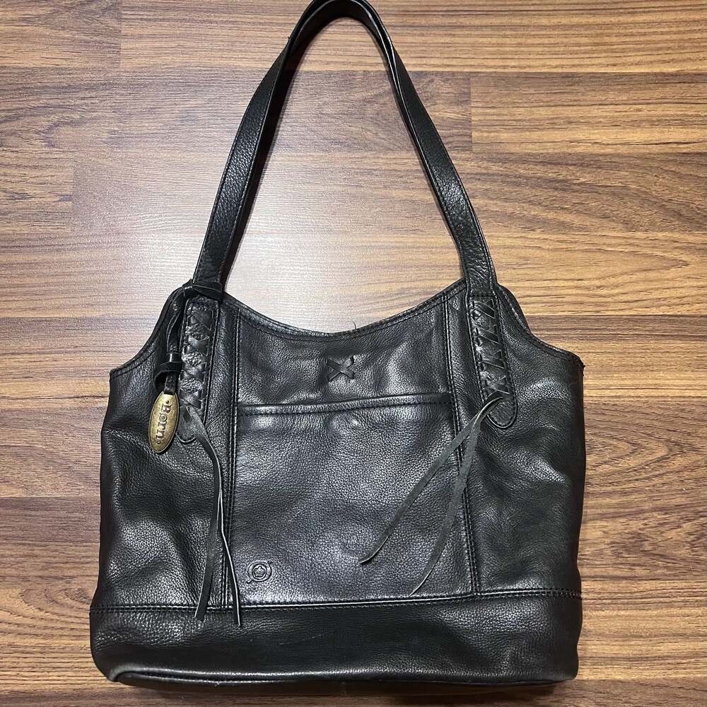 Born Genuine Leather Midwood Tote Purse Womens One Size Black Snap Closure